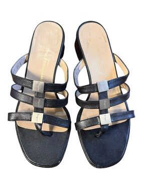 Salvatore Ferragamo strappy leather sandals silver hardware excellent condition
